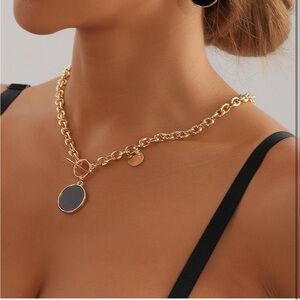 NEW 18K Gold Chunky Chain Toggle Pendant Necklace